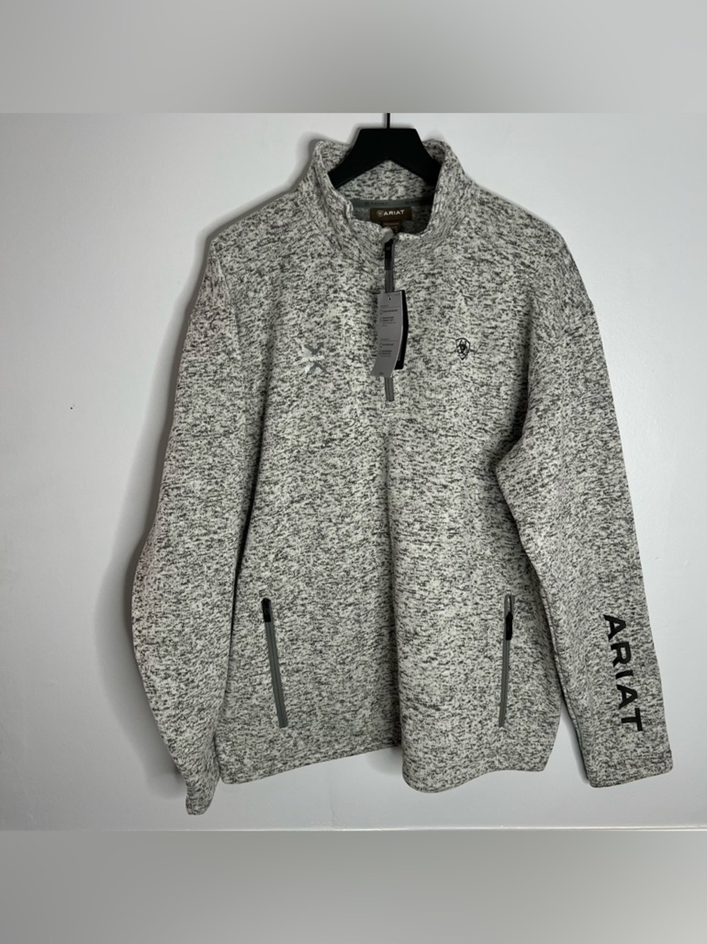 Ariat Caldwell Logo 1/4 Zip Sweater Mens XL Nulla Heather Grey NWT